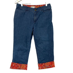 Pendleton Crop Jeans Womens 10 Cuffed Contrast Paisley Trim Preppy Retro 32x20‎